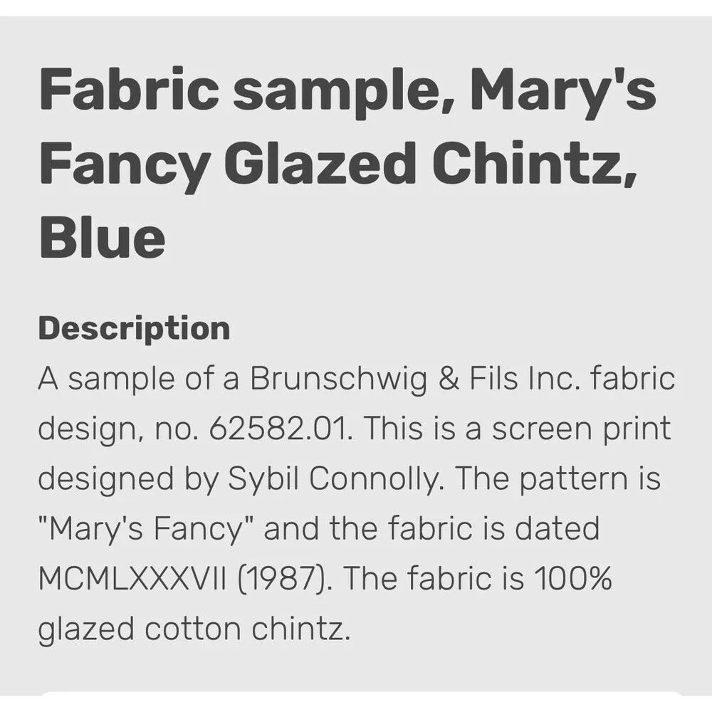 Brunschwig Fils  Fabric Chintz  Cotton by Sybil Connolly Irelands “Dior” Fashion
